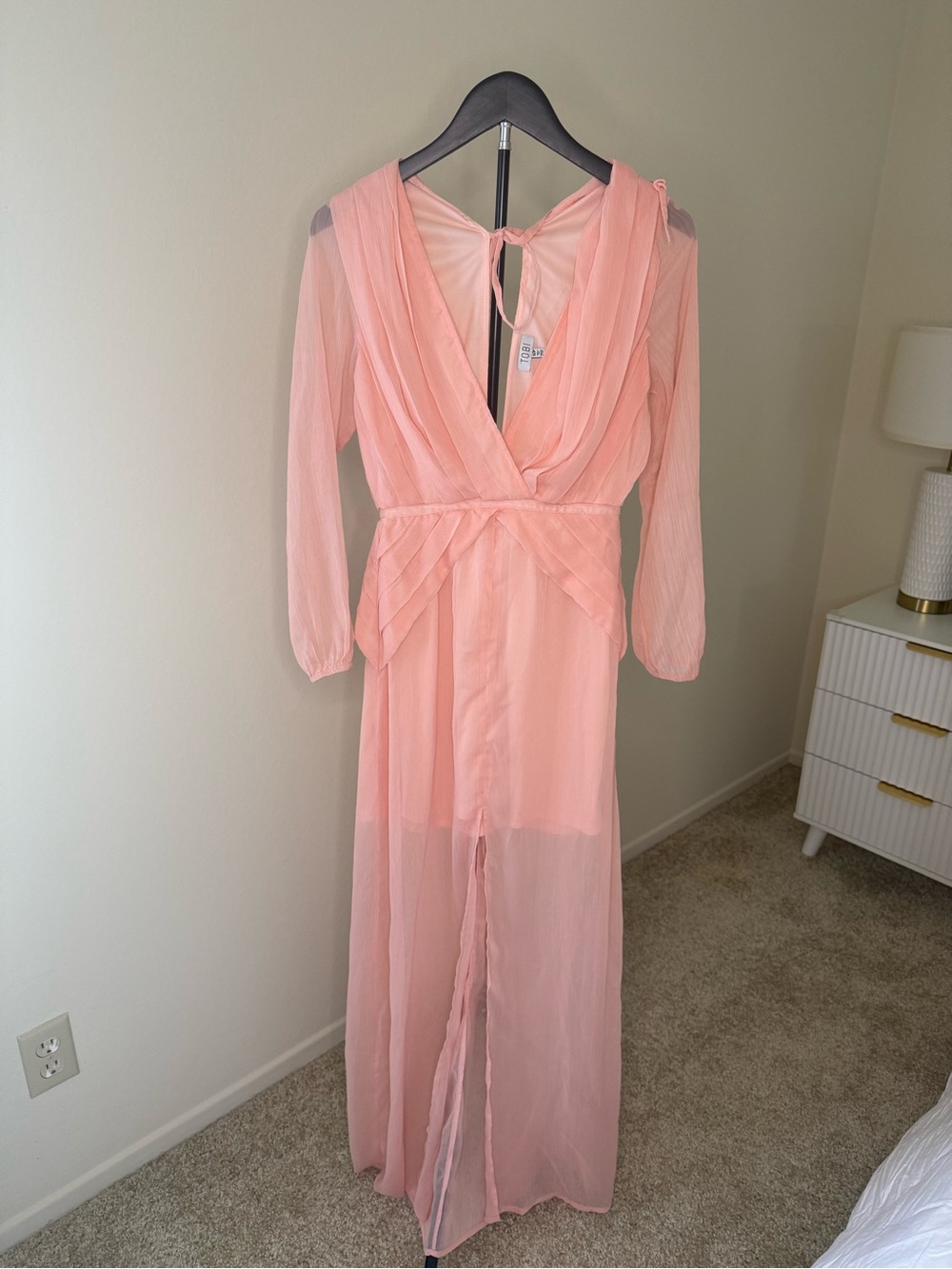 Tobi Blush Pink Deep V Long Sleeve Maxi Dress Size S
